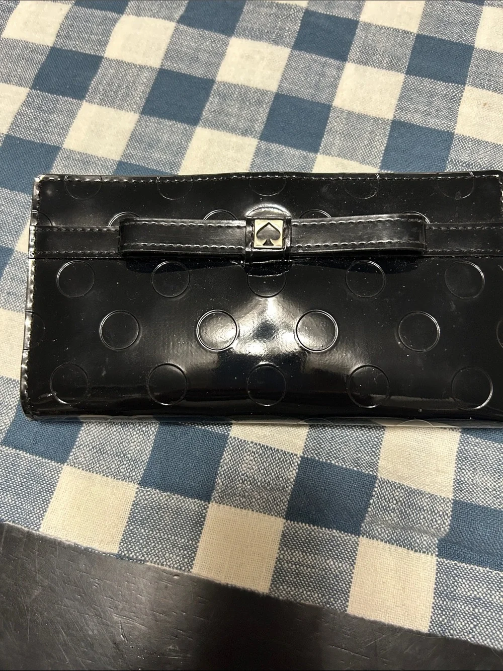 kate spade Black Patent Polka Dot Bow Continental Wallet